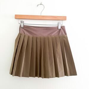 Albion Tie Breaker Pleated Mini Tennis Skirt in Brindle Brown XS